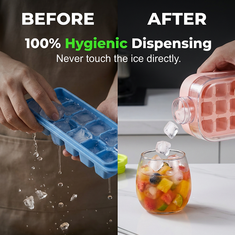 ❄️2-in-1 Ice Cube Maker Water Bottle Built-In Ice Tray, Food-Grade Silicone, Bpa-Free