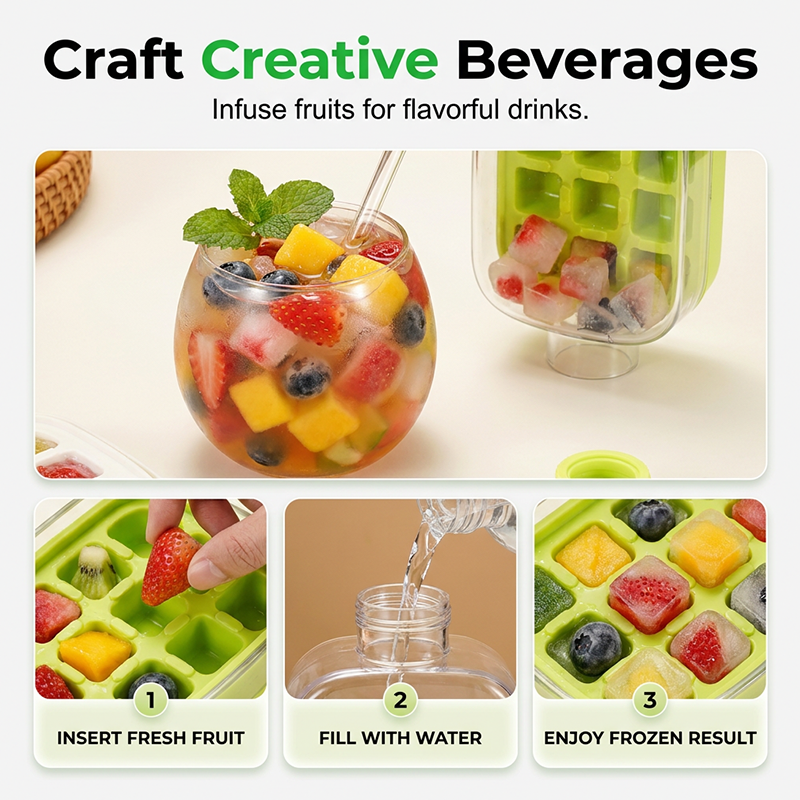 ❄️2-in-1 Ice Cube Maker Water Bottle Built-In Ice Tray, Food-Grade Silicone, Bpa-Free