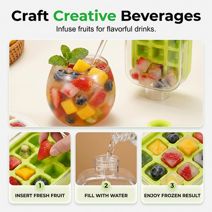 ❄️2-in-1 Ice Cube Maker Water Bottle Built-In Ice Tray, Food-Grade Silicone, Bpa-Free