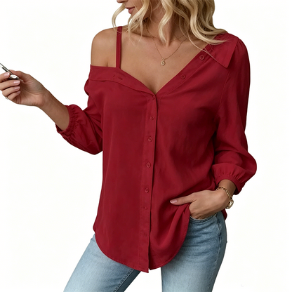 🔥 Off-Shoulder Button-Up Top – Crinkle texture & relaxed fit