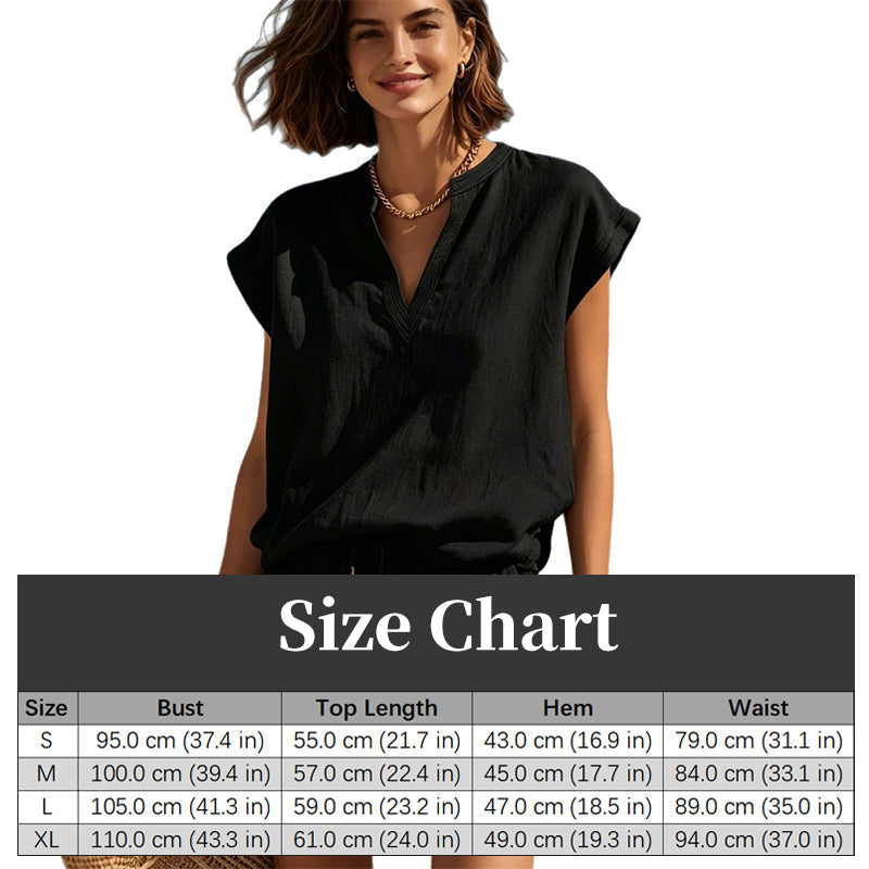 🌸 Women's Casual V-Neck Top & Shorts Set – Soft, breathable & relaxed fit