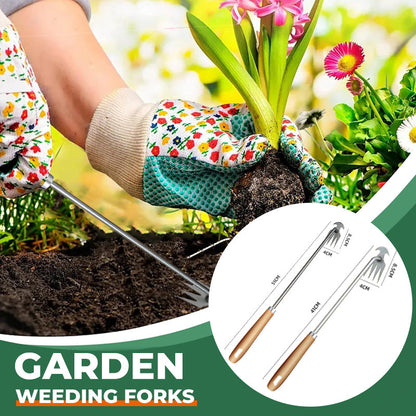 🌿  Multifunctional Garden Weeding Forks with Wooden Handle