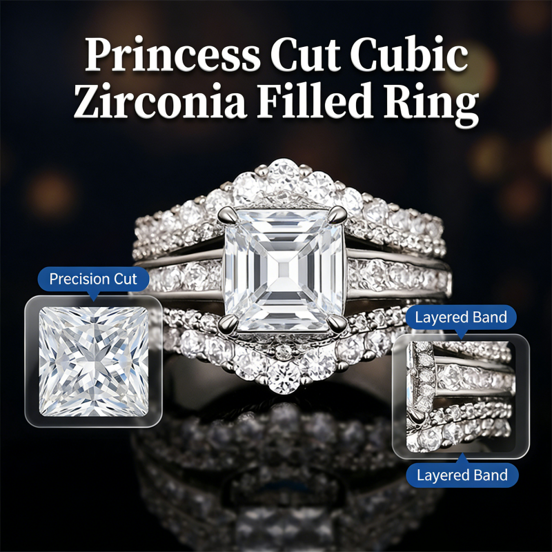 💎 Women's Princess Cut Cubic Zirconia Filled Ring ✨