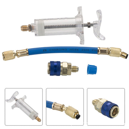 🔧  Precision AC Oil Dye Injector – Brass Construction, High Pressure Hose, Clear Barrel ✨
