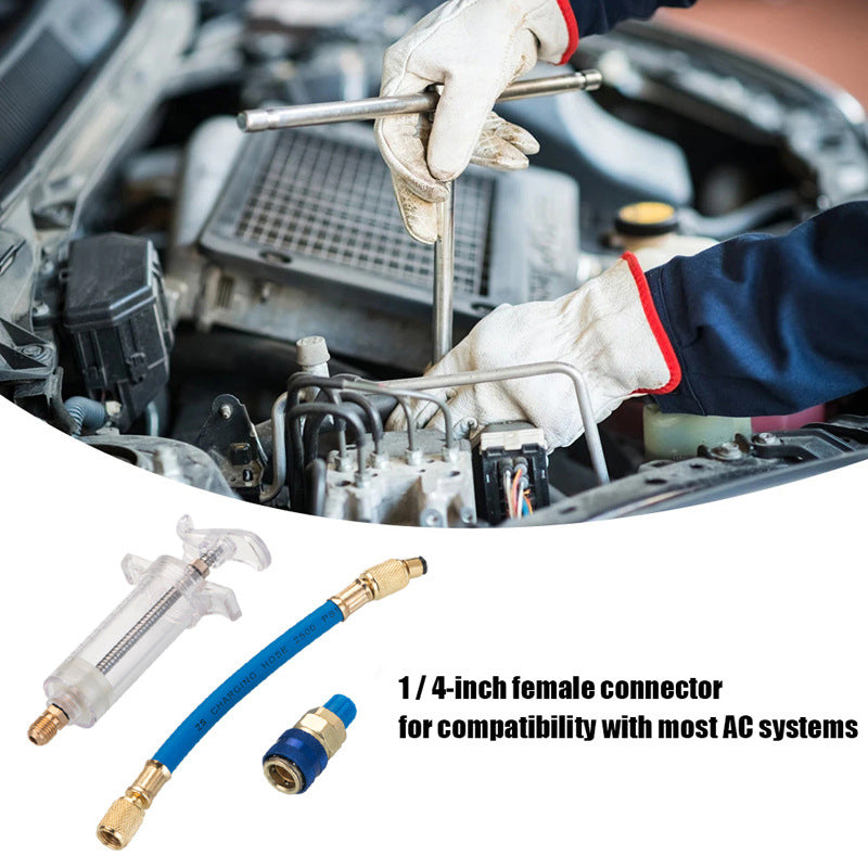 🔧  Precision AC Oil Dye Injector – Brass Construction, High Pressure Hose, Clear Barrel ✨