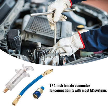 🔧  Precision AC Oil Dye Injector – Brass Construction, High Pressure Hose, Clear Barrel ✨