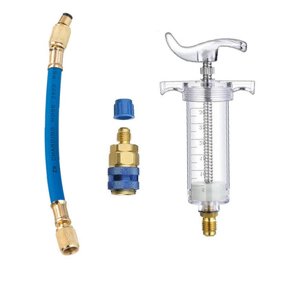 🔧  Precision AC Oil Dye Injector – Brass Construction, High Pressure Hose, Clear Barrel ✨