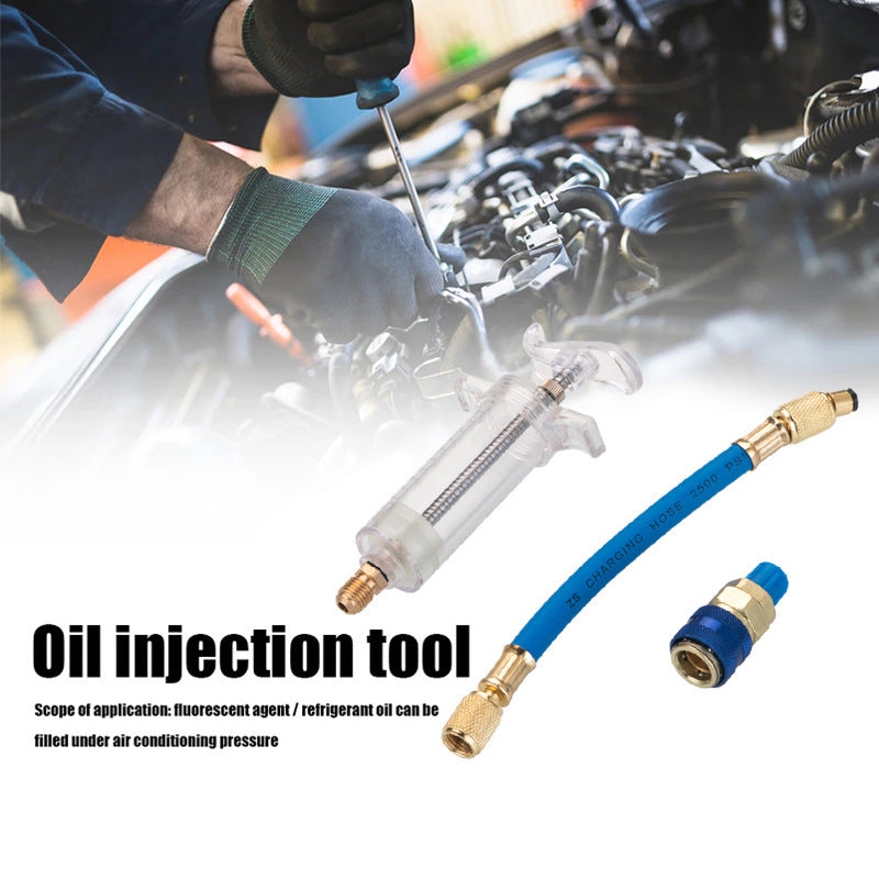 🔧  Precision AC Oil Dye Injector – Brass Construction, High Pressure Hose, Clear Barrel ✨