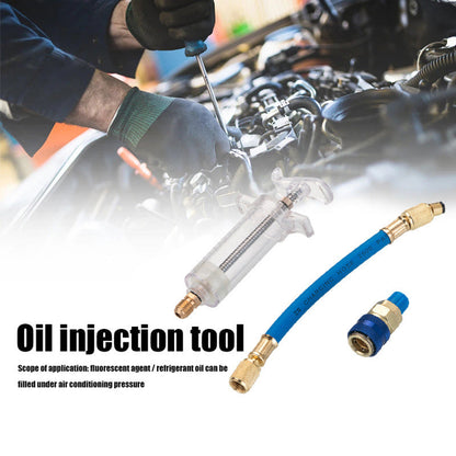 🔧  Precision AC Oil Dye Injector – Brass Construction, High Pressure Hose, Clear Barrel ✨