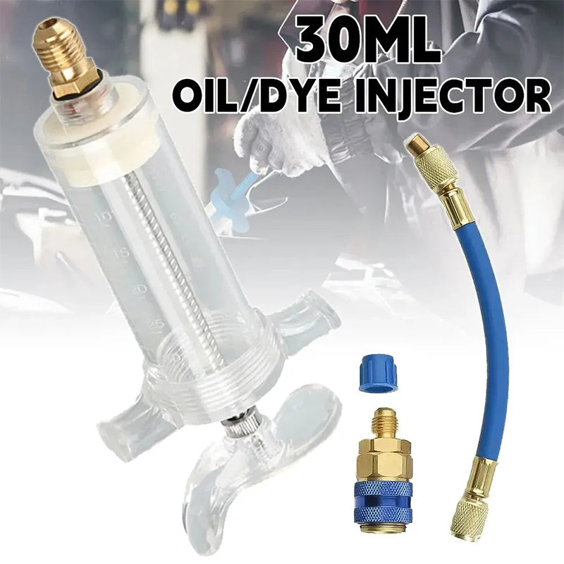 🔧  Precision AC Oil Dye Injector – Brass Construction, High Pressure Hose, Clear Barrel ✨