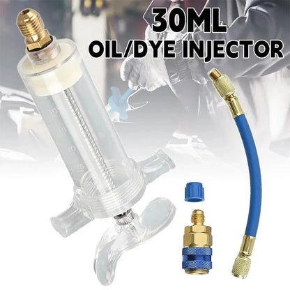 🔧  Precision AC Oil Dye Injector – Brass Construction, High Pressure Hose, Clear Barrel ✨