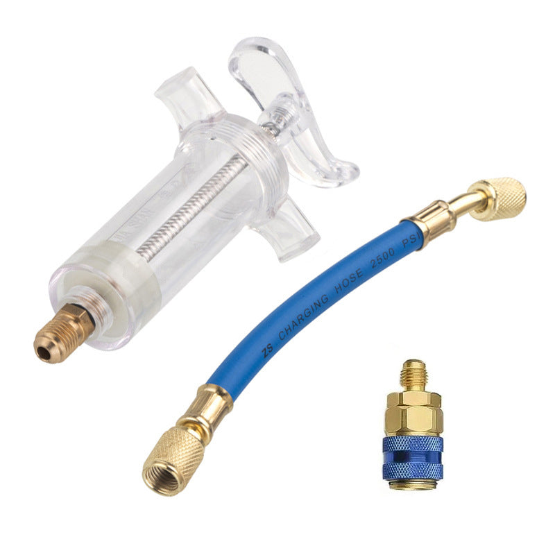 🔧  Precision AC Oil Dye Injector – Brass Construction, High Pressure Hose, Clear Barrel ✨