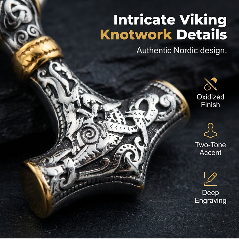 🔨 Viking Thor Hammer Pendant Necklace – Stainless steel with Byzantine chain