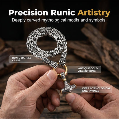 🔨 Viking Thor Hammer Pendant Necklace – Stainless steel with Byzantine chain