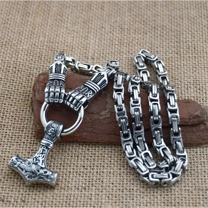 🔨 Viking Thor Hammer Pendant Necklace – Stainless steel with Byzantine chain