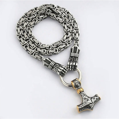 🔨 Viking Thor Hammer Pendant Necklace – Stainless steel with Byzantine chain