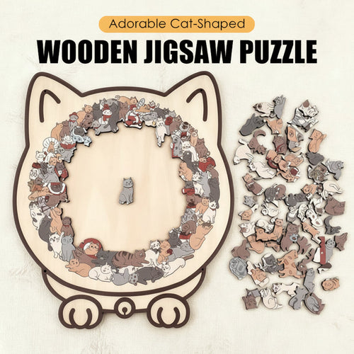 Adorable Cat-Shaped Wooden Jigsaw Puzzle 🧩🐱